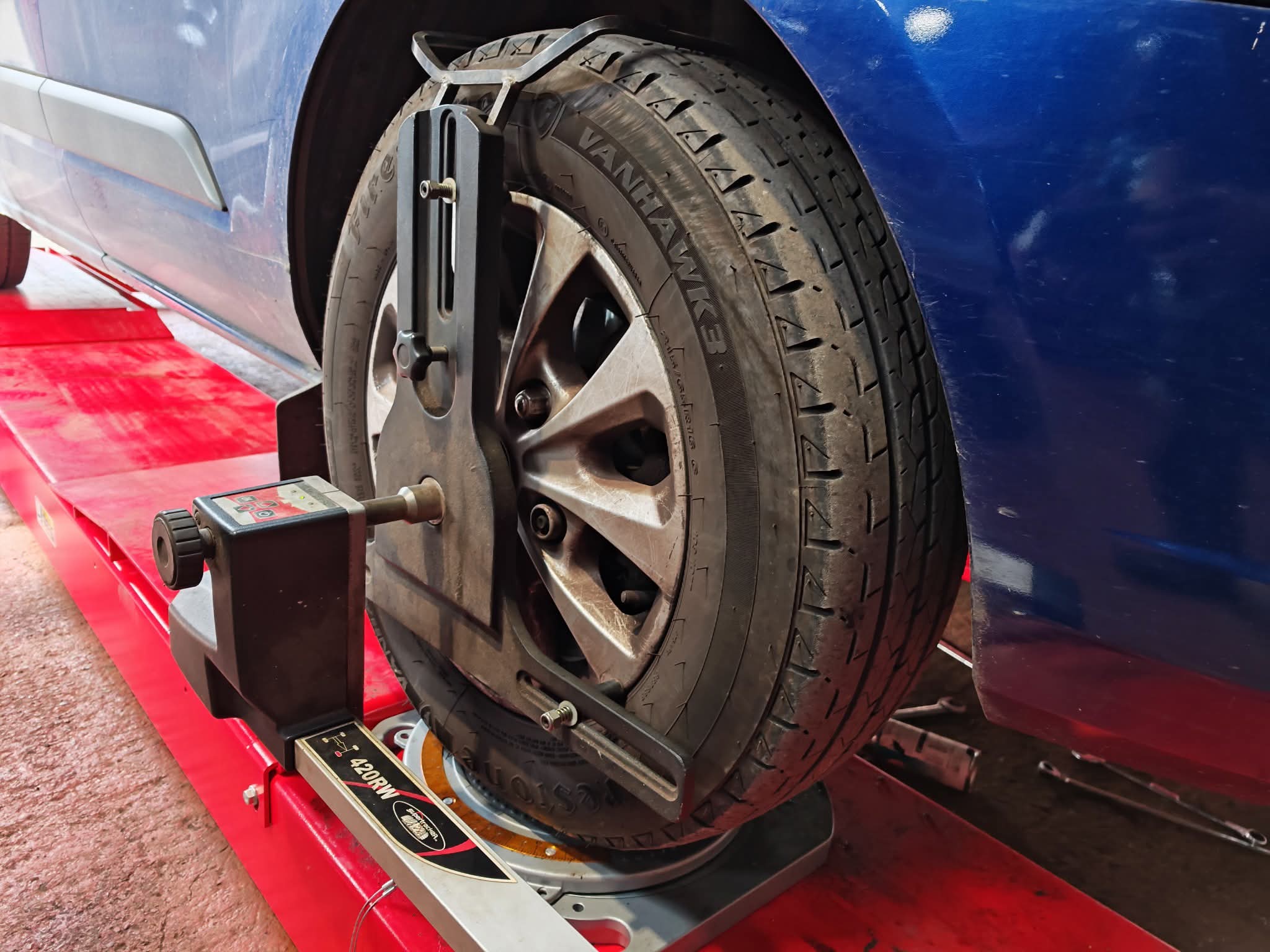 Wheel alignment in progress